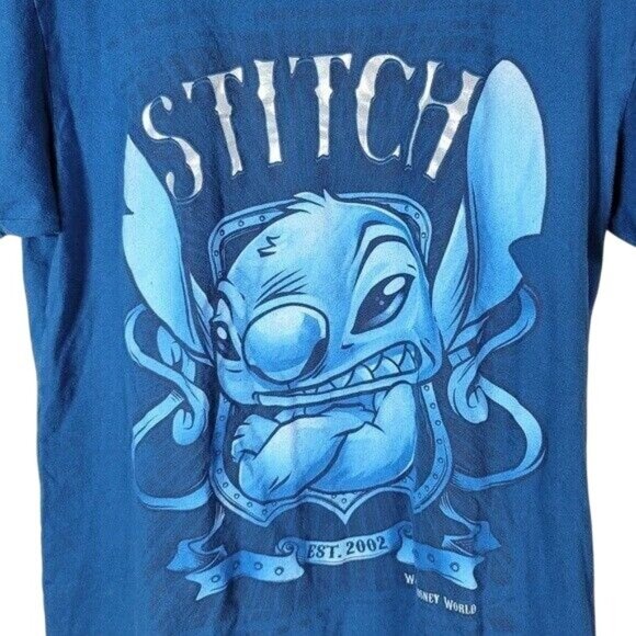Disney Parks Stitch T Shirt Blue Medium Lilo Est 2002 Short Sleeve Coat of Arms - Picture 2 of 6